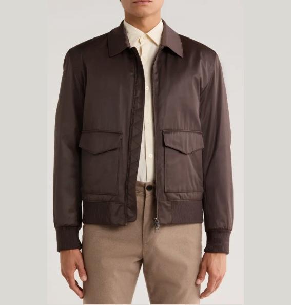 David Beckham Cinsun Bomber Jacket, Open Brown - Original MSRP $949