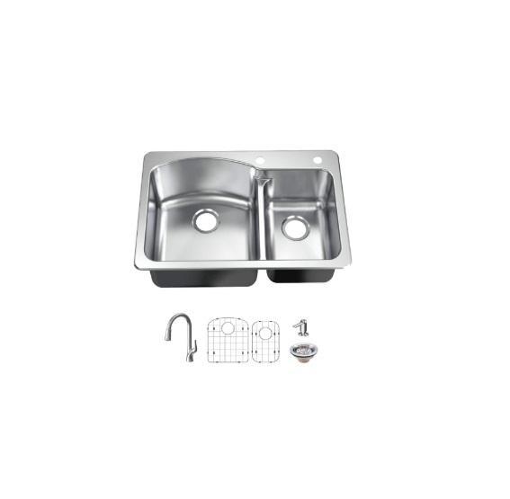 Plumbing & Vanities - Glacier Bay 33in Drop-in 60/40 Double Bowl Kitchen Sink, Whirlpool - Est Retail $1,854 -1plt
