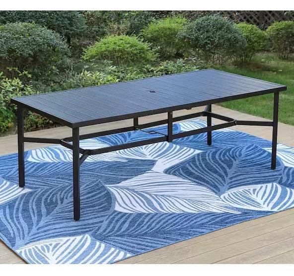 Outdoors - PHI VILLA Black Slat Rectangle Metal Patio Dining Table, Woven Rope Patio Chairs - Est Retail $1,544 -1plt