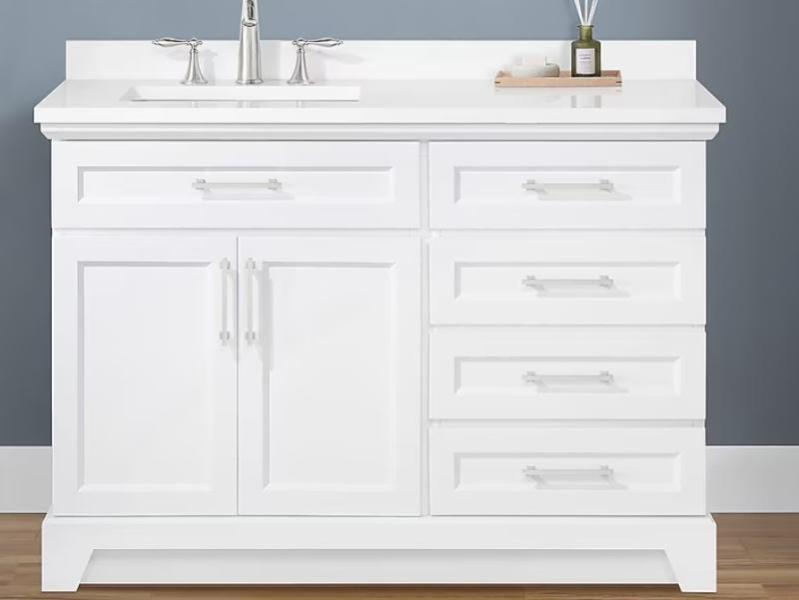 Allen+Roth Felix 48in White Undermount Single Sink Bathroom Vanity & Delta 10" Contractor Table Saw - MSRP $2,013