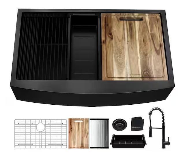 Plumbing- Glacier Bay 33in Farmhouse/Apron-Front Kitchen Sink, KeonJinn, SKYSHALO, HDC, Diversitech - Est Retail $1,848