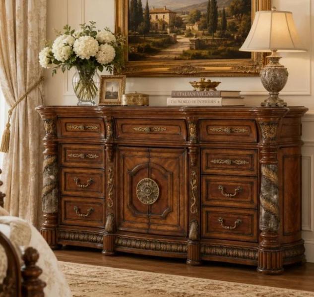 TRUCKLOAD - Housewares - Villa Valencia 75.5''W 9-Drawer Dresser, Nova Marble Top Double Sink Vanity - MSRP $65,585