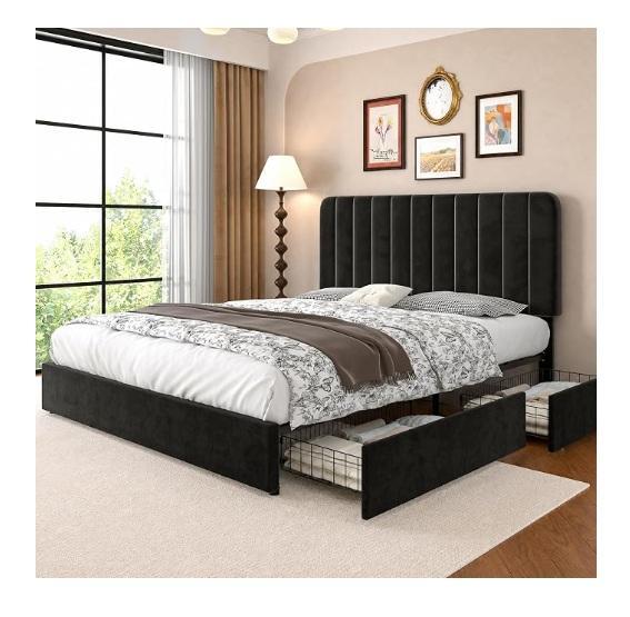 VECELO Full 4-Drawer Upholstered Bed Frame, Tribesigns 6-Tier Bookshelf, MilleLoom 4-Drawer File Cabinet - MSRP $1,943