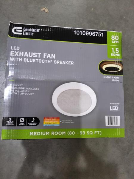 Mixed Lot- Commercial Electric LED Exhaust Fan w/Speaker, Hampton Bay, RYOBI, Broan NuTone, GE -Est Retail $1,000 -1plt