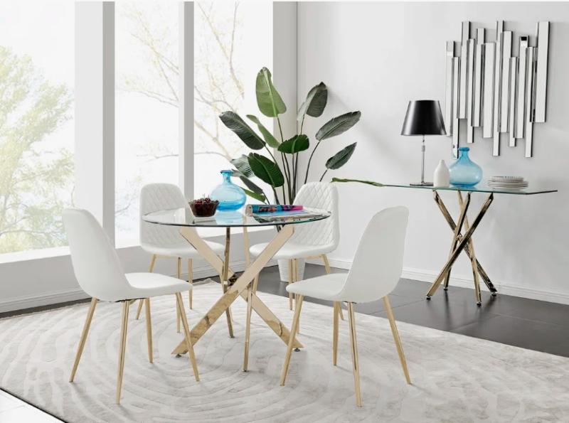 Furniture - Saigong Wooden Table, Tierra Gold Metal and Glass Table Set - MSRP $1,619