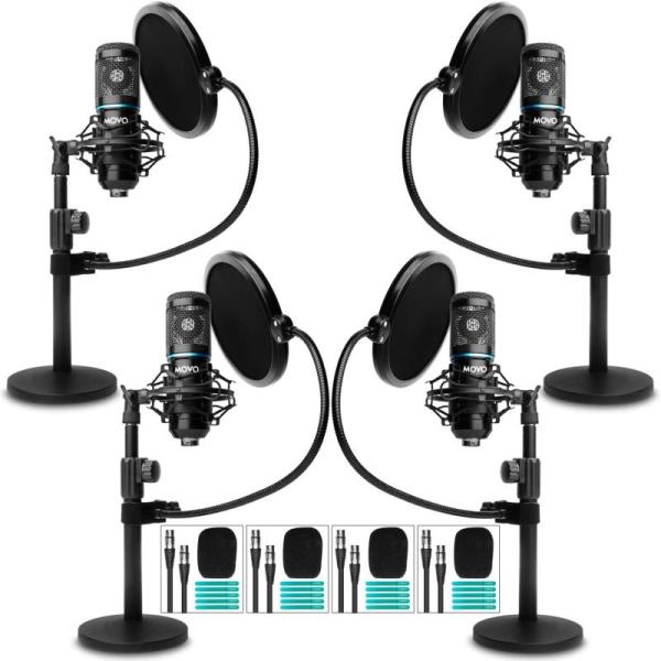 Musical Instruments - Movo PodPak4T 4pk Universal XLR Podcast Microphone Bundle, ADM Acoustic Guitar Kits - MSRP $1,497