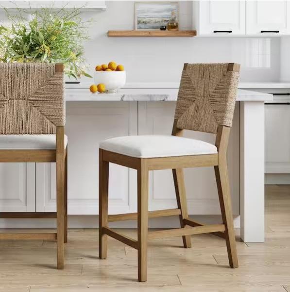 Home Decor - Nathan James Beacon 24in Bohemian Boucle Upholstered Wood Bar Stools, BYBLIGHT - Est Retail $2,458