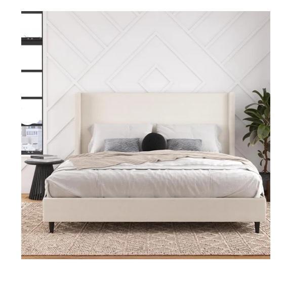 Housewares - Eveline Upholstered Platform Bed Frame, Water Bottle/Soda Can Dispensers, Electric Fireplace - MSRP $1,186