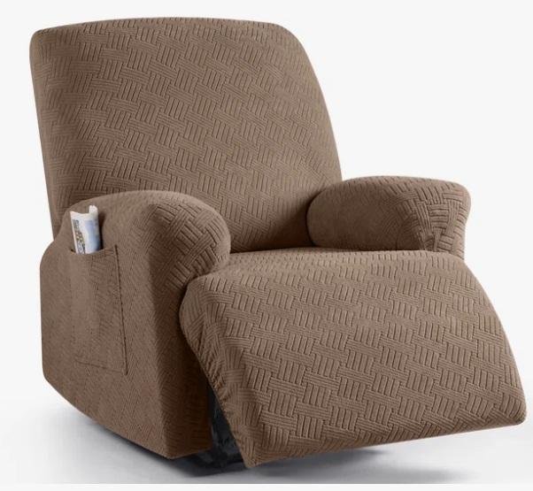 Housewares - Wald Stretch Recliner Sofa Slipcover, 2PC Chenille Bathmat Set, Acacia Wood Sofa Armrest Tray -MSRP $1,952