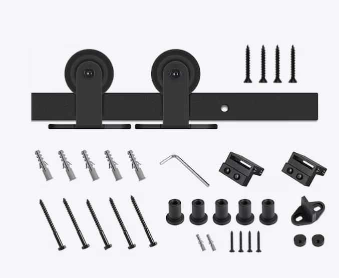 Pallet of RELIABILT 78in Matte Black Indoor Top Mount Single Barn Door Hardware Kits - MSRP $1,581