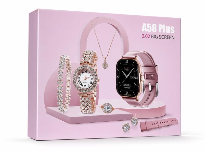 A58 Plus Smart Watch Fitness Tracker Health Quartz Combo Set for Women
