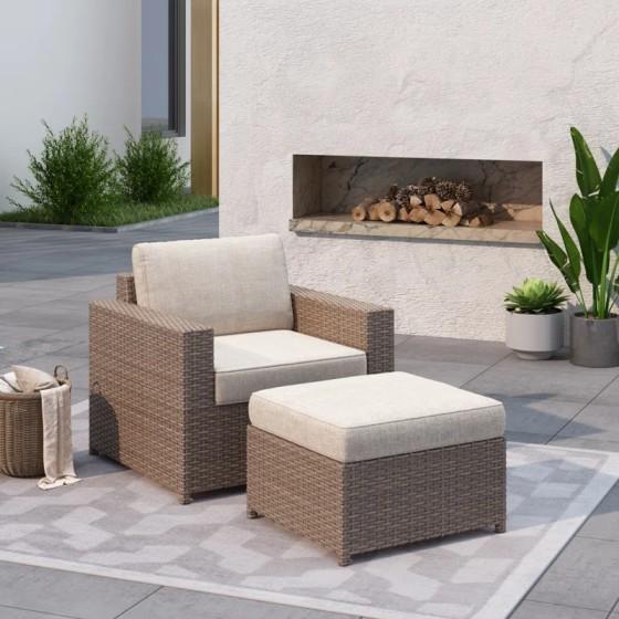 Furniture - Amberson Patio Sofa, Bason Dining Chairs, Woodville Drawer End Table - MSRP $1,953