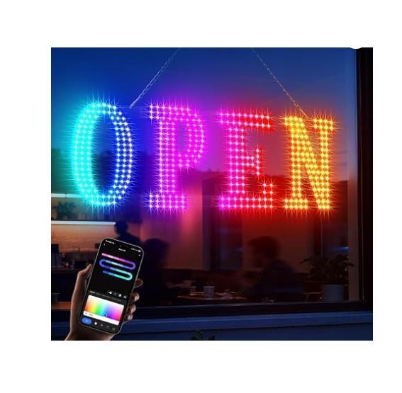 16'' XL LED Open Sign, Bagood 16in 3-Light Drum Modern Black Ceiling Light, Sancua 90x156in Tablecloth - MSRP $1,595