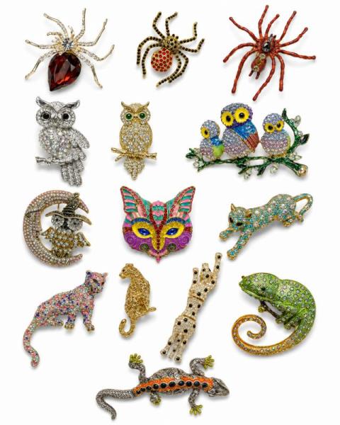 Rhinestone Brooches - Chunky Bling Costume Jewelry - Animals & Insects