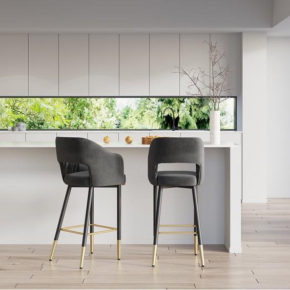 Homary Modern Velvet Bar Stools with Gray Upholstery - MSRP $1,159