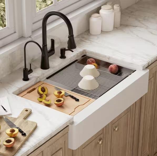 TRUCKLOAD -Housewares - Quartz Single Farmhouse Kitchen Sink, Velvet Accent Chair, Barchetta Coffee Table -MSRP $45,326