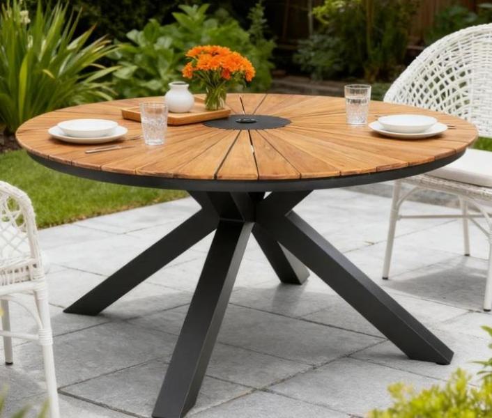 TRUCKLOAD - Housewares - In/Outdoor Aluminum 60" Round Dining Table, Black/White Mountain Terrain Art - MSRP $38,344