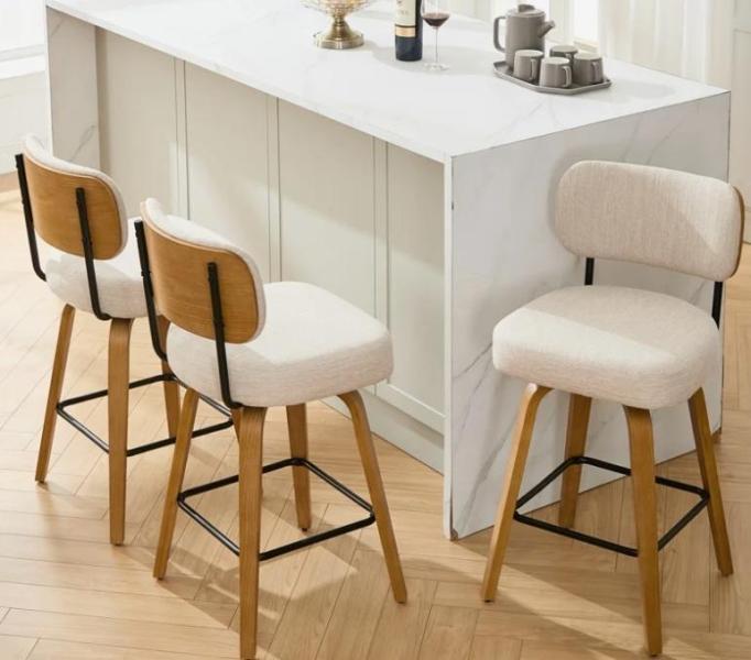 Housewares- Swivel Upholstered Counter Stool, 5-Light Dimmable Tiered Wood Bead Chandelier, Water Fountain -MSRP $3,040