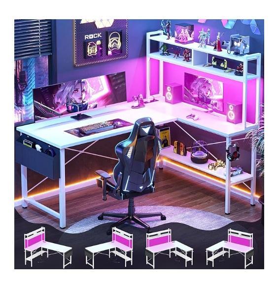 Aheaplus L-Shaped Desk Gaming Desk, TIQLAB Electric Height Adjustable Standing Desk, ROTAI Vibration Plate -MSRP $1,986