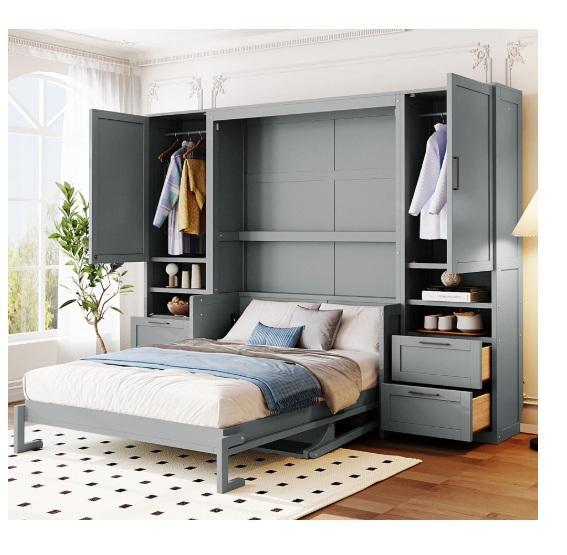 Furniture - Murphy Bed Wall Bed w/Closet & Drawers, Caryn Corduroy Corner Backrest Frame of Modular Sofa - MSRP $2,314