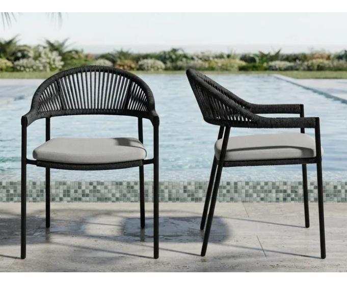 Housewares - Charleston Outdoor Steel & Rope Stackable Dining Chairs, Natalee 108" Scalloped Tilt Umbrella -MSRP $1,858