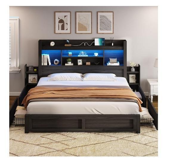 Housewares- Round Dining Table, Bed w/4-Storage Drawers LED Frame, 36" White Vision Display Showcase Frame -MSRP $2,160