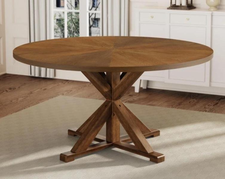 Furniture - Evonia 59in 8-Seat Round Solid Wood Dining Table, Amberson 58.2''W Outdoor Wicker Patio Sofa - MSRP $3,141