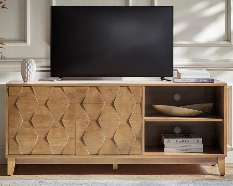 Furniture - Isabele 60"W Modern TV Stand, 26" Contemporary Rubberwood Frame Upholstered Counter Stools - MSRP $2,392