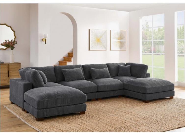 Housewares - Andreco 144"W Reversible Modular Corner Sectional, Manusite Upholstered Side Armrest & More - MSRP $1,918