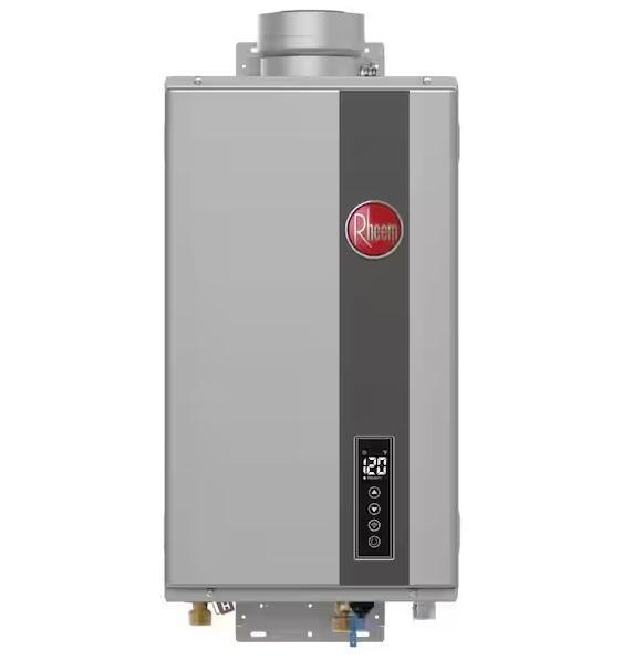 Plumbing - Rheem 9.5GPM Indoor Natural Gas Tankless Water Heater, WELLFOR, AKDY, Glacier Bay - Est Retail $3,179