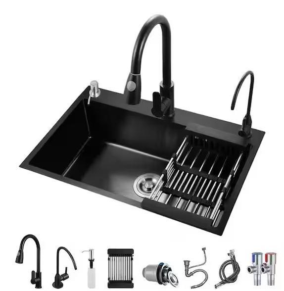 Plumbing - Wudkey Drop-in Topmount Single Bowl Black Kitchen Sink, Apollo, AKDY, LORDEAR, UKINOX - Est Retail $2,554