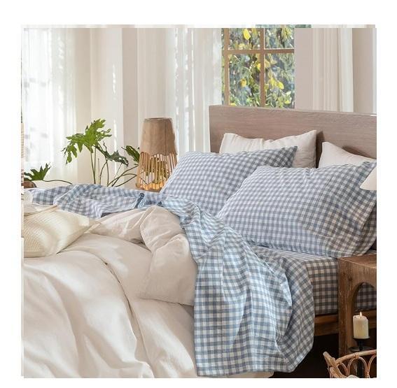 MooMee Gingham Sheet Set Cotton Linen King, BLOOMHAVEN Queen Comforter Set, ROYALAY Wedge Pillow Set - MSRP $1,178