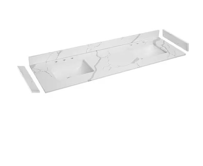 PROOX 72inWx22inD Quartz White Rectangular Double Sink Bathroom Vanity Top - Est Retail $874