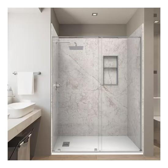 Castico Botti Beige 36in.x60in.x84in. Solid Composite Stone Alcove Shower Combo Kit - Est Retail $3,389- 1plt