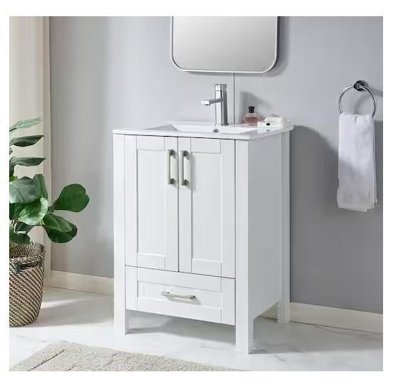 Kitchen & Bath - VC CUCINE Free-standing Single Bathroom Vanity, Glacier Bay 25" Single Sink Vanity - Est Retail $1,173
