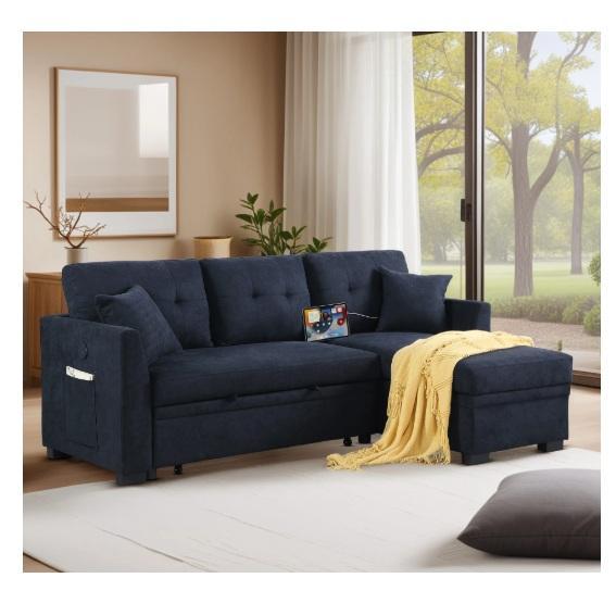 Housewares - Clitheroe 81" Convertible L-shaped Pull-out Sofa Bed, Gurmaan 44in Black Flush Ceiling Fan - MSRP $1,997