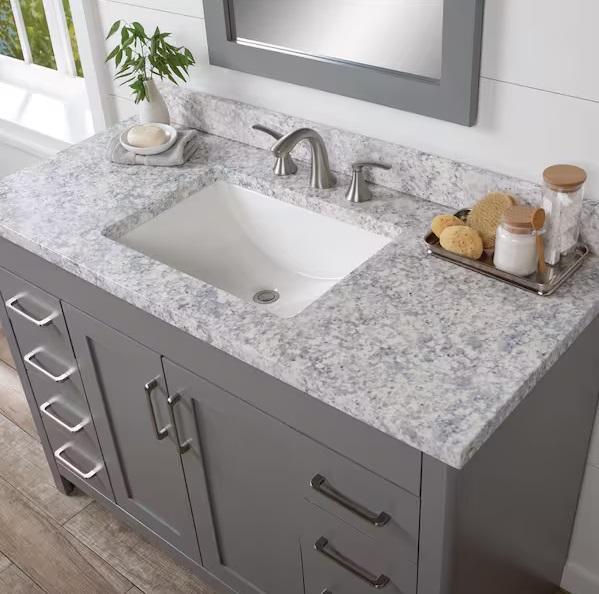 Plumbing - HDC 49inWx22inD Cultured Marble Rectangular Single Sink Vanity Top, LORDEAR, Glacier Bay - Est Retail $3,155