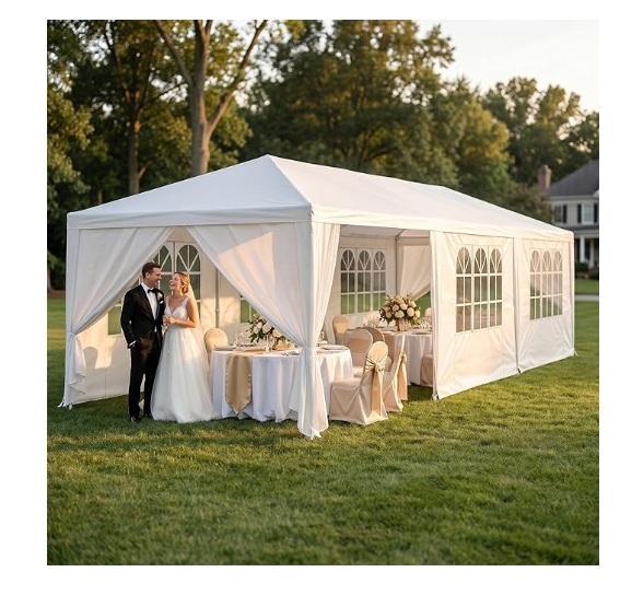 Trygoal 10x30 Canopy Tent Outdoor Party Tent, Arden Outdoor Deep Seat Cushion Set, FAVSH Dining Table Set - MSRP $1,461