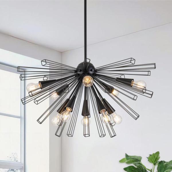 Home Improvement - 	Yarlkav 21" Black Drum5-Light Chandelier, TinHon 10-Light Black Sputnik Chandelier - MSRP $16,518