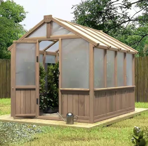 VEIKOUS 6ftx8ft Cedar Wood Polycarbonate Greenhouse, Roof Vent - Est Retail $837