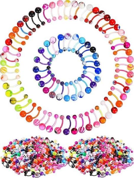 New - 555pc Body Jewelry - UV Belly Rings, Tongue & More.