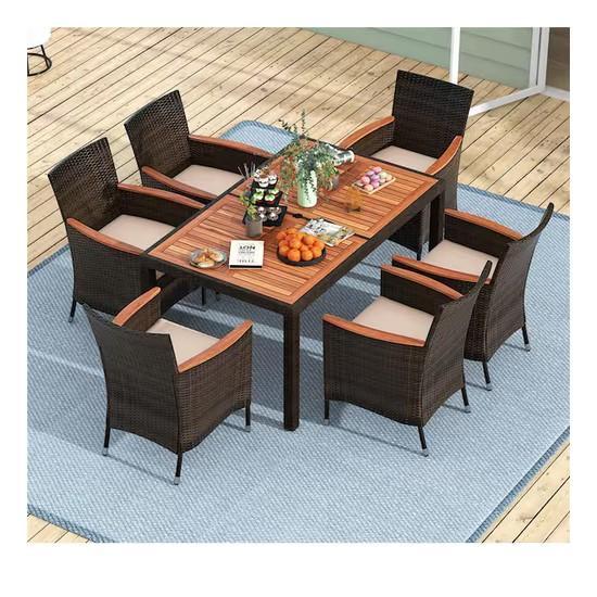 Costway 7-Piece Acacia Wood Rectangle 29 in. Outdoor Dining Set with Cushion Guard - Est Retail $600
