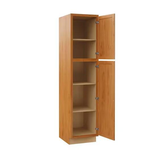 Hampton Bay 18 in. W x 24 in. D x 84 in. H Assembled Pantry Kitchen Cabinet in Medium Oak - Est Retail $1,794