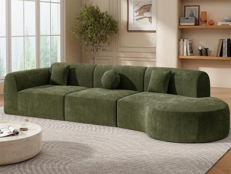 TRUCKLOAD - Housewares - Hand Knotted New Zealand Wool Color Rug, 140" 3pc Curved Corner Sectional, Lamp - MSRP $19,176