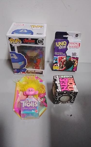 Toys - Crunchy Snow Ball Stress Ball, Marvel UNO Flip Card Game - MSRP $6,345