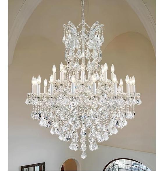 LIZZTREE Lg Silver Modern Crystal Chandelier, Fanbulous 72in Large Ceiling Fans w/Lights, Baby Jumper - MSRP $1,425