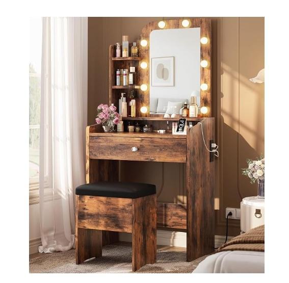LIKIMIO Makeup Vanity Desk w/Mirror & Lights, Garvee Push Lawn Sweeper, Modway Emily Twin Fabric Headboard -MSRP $1,260