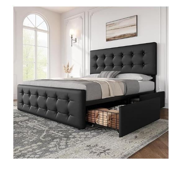 Garvee King Size Platform Bed Frame w/Upholstered Headboard, 10-Hole Chicken Nesting Boxes, Zayton, VEVOR - MSRP $1,868