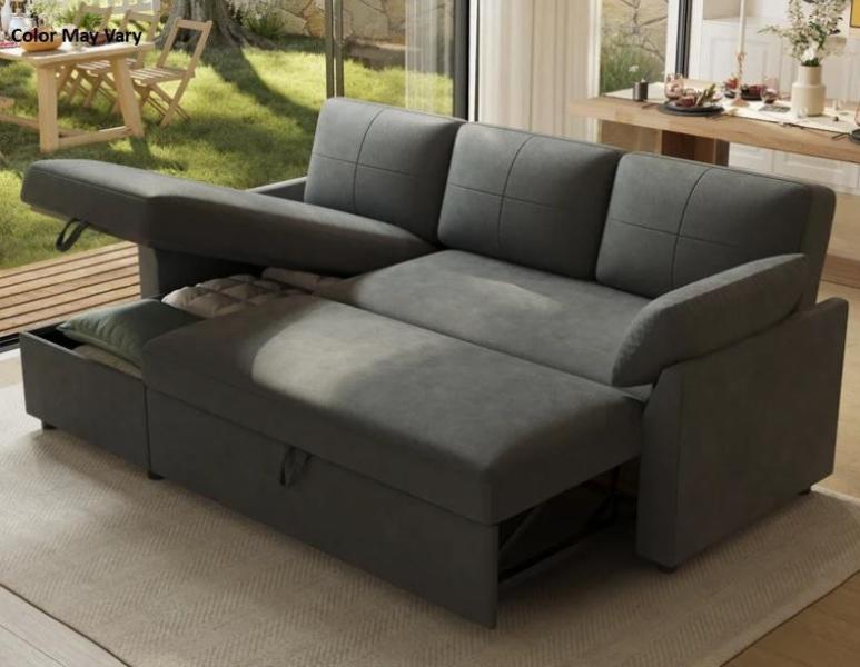 Two AMERLIFE Sleeper Sectional Sofa w/Pull-out Bed & Storage Chaise, Upholstery - MSRP $360