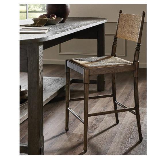 Housewares - Fayth Stool-Antique Walnut, Aimara Solid Bed Frame w/Rattan Headboard, Floor Lamp, Barstool - MSRP $2,325